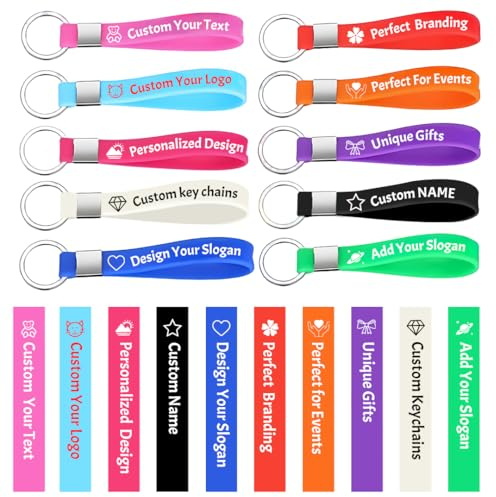 Lot de 5/10/50/100 Porte-clés en Silicone Personnalisés avec Texte/Logo, en Caoutchouc pour Événements, Cadeaux et Campagnes de Sensibilisation