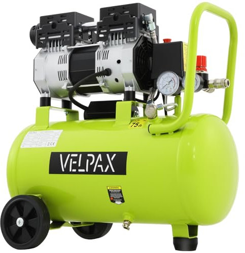 24L Compresseur à 'Air Silencieux, Compresseur d'Air Sans Huile, Bruit de 75dB, Pression Maximale 8 bar, sans huile et nécessitant peu d'entretien Pression d'échappement Réglable pour Réparation Auto