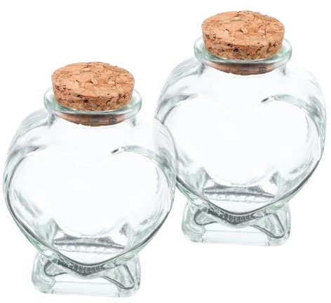 BESTYASH 2piezas Frascos De Vidrio Con Tapón De Corcho Botellas Decorativas Forma De Corazón Para Almacenamiento De Dulces y Mensajes Inspiradores