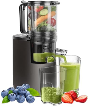 Spremiagrumi Slow Juicer con apertura XL da 130 mm, per frutta e verdura intera, volume di riempimento da 1,8 l, facile da pulire, spremiagrumi elettrico grigio