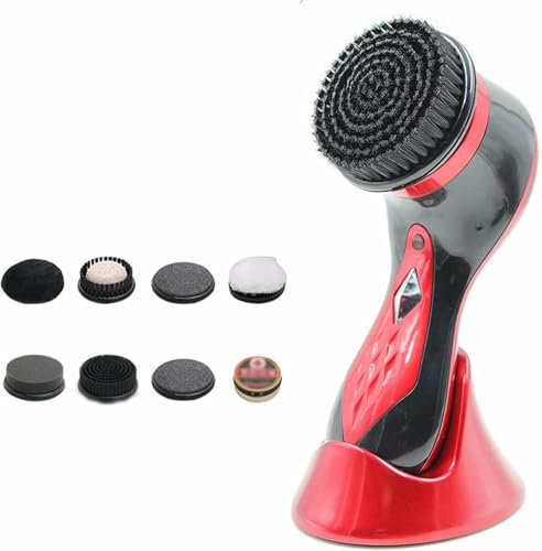 Electric Shoes Polisher,Household Shoe Polisher Brushe, Portable Electric Multi-Purpose Cleaning Machine,Comes with 7 replacement brush heads, free 1 shoe polish,USB,Red