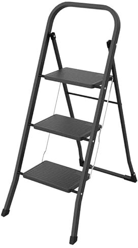 Drabest - Scaletta in Acciaio con 3 Gradini Antiscivolo - Struttura Leggera ed Ergonomica, Facile da Trasportare - Carico Massimo 150kg, 116x90x5cm, Nero