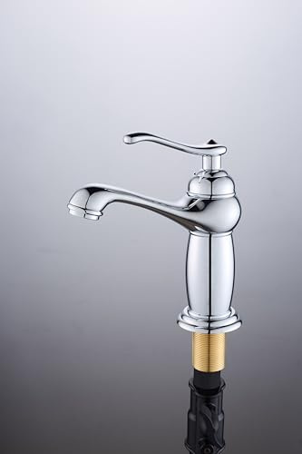 ROVOGO Chrome Vintage Retro Small Tap for Bathroom Basin, Single Handle Mono Bathroom Sink Mixer Tap, Brass Construction Monobloc Basin Mixer Tap, Cloakroom Classic Countertop Basin Faucet