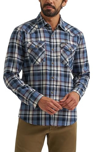 Wrangler Iconic Denim Regular Fit Snap Shirt Button-Down skjorta för män, Mörkblå, XL