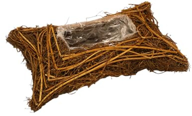 Pflanzherz - Pflanzkissen - Pflanzkreuz - Pflanzschale aus Rebe - Natur - Mit Folie - Für würdevolle Trauerfloristik, Grabschmuck & Zeitlose Dekoration (Pflanzkissen 18 cm x 30 cm)