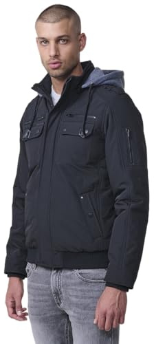 Koroshi Chaqueta cazadora acolchada hombre con capucha, bolsillos y cierre cremallera., de color black, Talla S