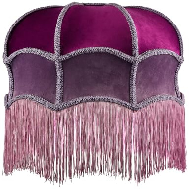 Double Tier Lavender Lilac and Purple Velvet Victorian Domed Lamp Shade with Long Tassels | 40cm x 25cm | Eye Catching Statement Piece by Happy Homewares