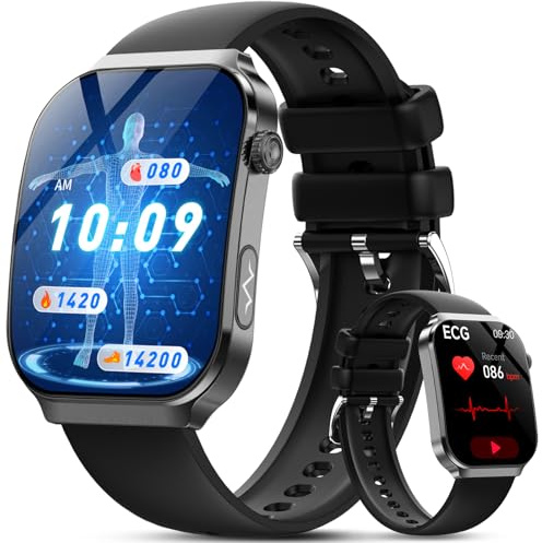 2026 Smartwatch Herren Damen mit EKG+HRV/ΒΙυτｚυcker/BMI/Harnsäure/Mikro-Gesundheitscheck, 2,2 Upgrade 3D-Curved-Display Gesundheitsuhr mit 24H Herzfrequenz Blutdruck Schlafmonitor, Android/iOS