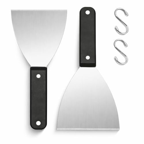 ACKKOR 2-pack Grillskrapor i Rostfritt Stål, Vinklad Stekytskrapa för Rengöring, Metallspatel för Pizza, Pannkakor, Inomhus- och Utomhusbruk