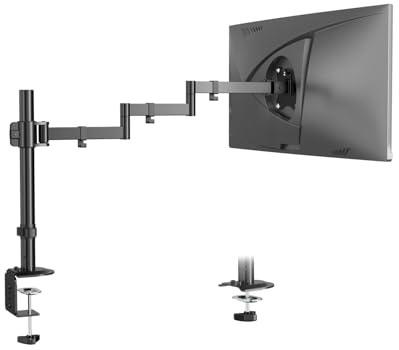 PUTORSEN Monitor Halterung, 17-32 Zoll Tisch Monitorhalterung, bis 9 kgz | 711 mm Extra Langer Monitor Arm, 115 mm Mindestabstand zur Wand bei Flexibler Faltung, VESA 75/100 mm