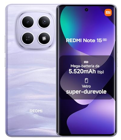 XIAOMI REDMI Note 15 5G, Smartphone 8+512GB, Viola Nebbia, Resistenza IP65 | Design ultrasottile, Fotocamera super nitida da 108 MP, Display FHD+ da 6,77, Garanzia 2 anni