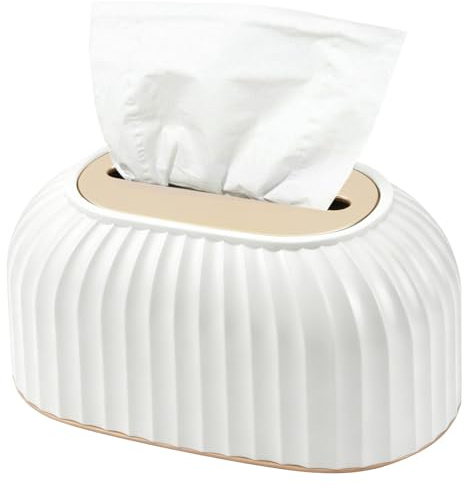 Sollevamento automatico Porta Fazzoletti, Scatola per Fazzoletti Sala da Pranzo, Righe Dispenser per Tessuti Viso, Tovaglioli, per Bagno Scrivania Controsoffitti Vanità Camera Letto Comodini (Bianco)