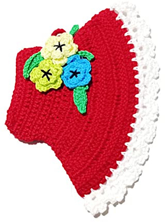 Presina Cappello Rosso con fiori ad Uncinetto 12x18 cm, in Cotone, Protezione Calore Cucina, Idea Regalo Mamma e Nonna (38PRS)