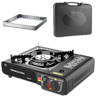 Portable Gas Camping Stove with Carry Case, Windproof Camping Cooker with Adjustable Flame Control, Compact Gas Stove for Outdoor Cooking, Camping, Picnic & BBQ
