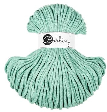 Bobbiny Makramee Baumwoll-Flechtkordel - 5mm x 100m - Vielseitige Makramee-Kordel für Stricken, Weben, DIY-Basteln und Heimdekoration - Hochwertige Bunte Bastelschnur - Jelly Mint