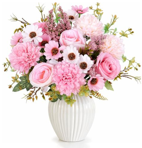 Zimoer 2 Bouquets Fleurs Artificielles en Soie, Bouquets de Fleurs Pivoine Hortensia Artificielle pour Fête de Mariage, Centre de Table Maison Décoration D'intérieur (Rose)