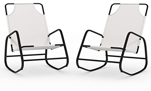 Jkghdrt Schaukelliegen 2 STK. Creme aus Stahl und Textilene, Schaukelstuhl Set für Garten, Schaukelliege mit atmungsaktivem Mesh-Textilene und pulverbeschichtetem Stahlgestell