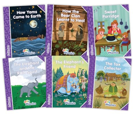 Jolly Phonics Folktales Purple Readers (Level 5) Complete Set (1-6): in Precursive Letters (British English edition)