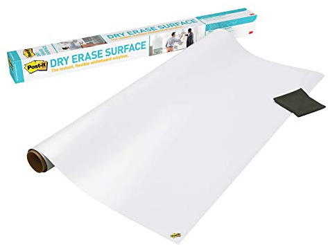 Post-it Dry Erase Whiteboard Film Surface for Walls, Doors, Tables, Chalkboards, Whiteboards, and More, Removable, Stain-Proof, Easy Installation, 8 ft x 4 ft Roll