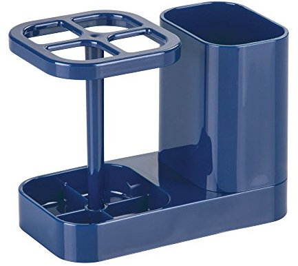 iDesign Med+ porte brosse à dents, support brosse à dents en plastique, porte-dentifrice, bleu marine