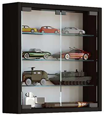 VCM vitrine Salon, Armoire vitrine, Meuble vitrine Salon, vitrine en Verre Colonne Bois Verre Suspendu vitrine Murale collectionneur vitrine Mandosa S Noir