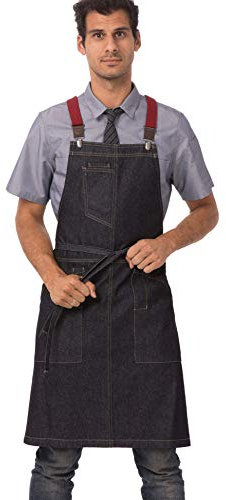 Chef Works Unisex's ABS01IBL0 Arbeitsschürze Indigoblau W/Weinrot Hosenträger Einheitsgröße