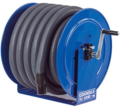 Coxreels V-117H-850 Vacuum Direct Crank Rewind Hose Reel, 1-1/2 Cuff, 2 x 50' Hose, Blue
