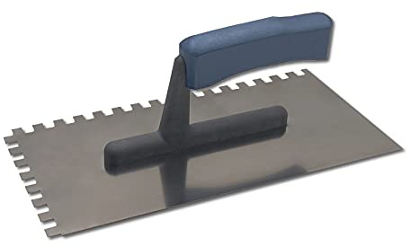 DEWEPRO Zahnkelle 8 x 8 mm CLASSIC aus Edelstahl, gezahnt, Glättekelle 270 x 130 mm, säurebeständig und rostfrei, mit ergonomischem Holzgriff zum Auftragen von Fliesenkleber und Mörtel