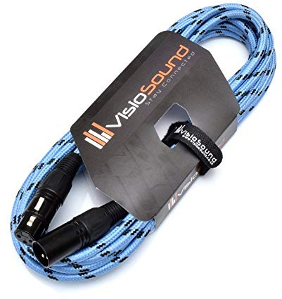 Premium Male - Female XLR Microphone Lead Braided Cable (Blue/Black, 6m) | Professional Tour-Grade Noiseless OFC Balanced Microphone, Signal, Audio Cable / Tweed Braided Designs / 3 Colours