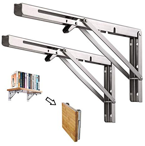 DOMI PRO Wandregal, klappbar, 300 mm, 2 Stück, Konsolenhalterung, faltbar, aus Edelstahl, Halterung für Garage, schwere Halterung für Küche, Schlafzimmer
