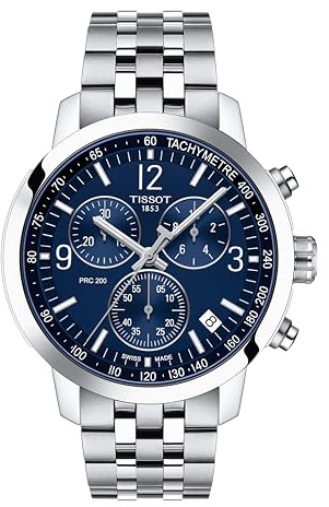 Tissot Men's PRC 200 Gent Chr Qua 316L Stainless Steel case Swiss Quartz Strap, Silver, 20 Casual Watch (Model: T1144171104700)