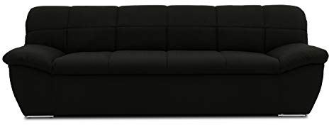 DOMO. collection Sofa Splash, 3-Sitzer Couch, Flache Armlehnen, schwarz | 3 Sitzer mit flachen Armlehnen, moderne Sofagarnitur mit Webstoff-Polster und Chromfuß, 232 x 96 x 76 cm (BxHxT)