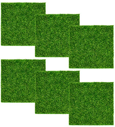 6 Pack Artificial Turf Grass Tiles 15 x 15cm Synthetic Grass Lawn Astro Garden Lawn High Density Fake Grass Turf Mat Patch Tile - Dark Green