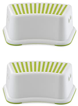 Straame Kids Step Stool, Non-Slip Toddler Step, Bathroom Use, Green, 2 Pack | Lightweight one-piece plastic with anti-slip top and base helps children reach toilets, sinks and counters more independently