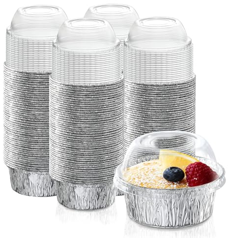 Fit Meal Prep Lot de 200 ramequins jetables en aluminium avec couvercles, passent au congélateur et au four, pour pudding, muffin, dessert