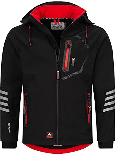Arctic Seven Softshell-jacka för män, funktionell jacka, utomhus, regnjacka, andas, fleece, foder, AS301, svart-röd, 4XL