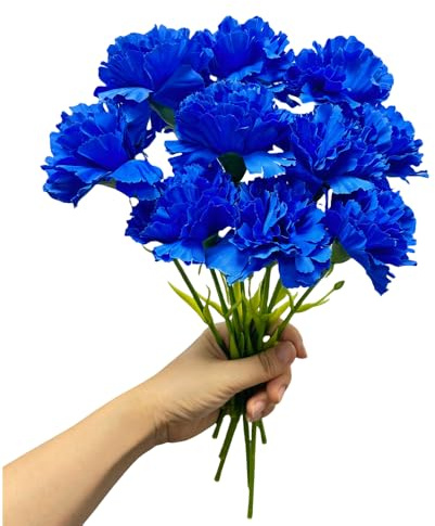 Rikyo Bouquets de 28 cm à 10 tiges d'œillets,ne se décolorent Pas, Mini pétales en Soie pourfond de Mariage,décoration d'intérieur, Mariage, Festival(Bleu foncé)