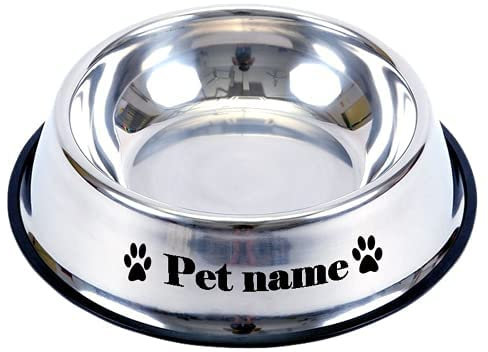 CZD Personalized Dog Bowl with Your Pet's Name,Personalised Dog Food Bowl,Stainless Steel Dog Bowl,Dog Food and Water Bowl,Personalised Gifts for Dogs (30cm x 22cm,Silver)