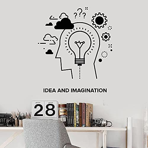 QIANGTOU Idee Und Fantasie Wandtattoo Dekor Kinderzimmer Kinderzimmer Wörter Kreation Zahnräder Lampe Vinyl Wandaufkleber Für Büro Wasserdicht 54x62cm