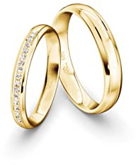 JC Trauringe Gold 585 Gold Paarpreis Poliert I Partnerringe Gelbgold mit Gravur in edler Schatulle I 2 Hochzeitsringe Herrenring ohne & Damenring mit Zirkoniasteine I ICT44