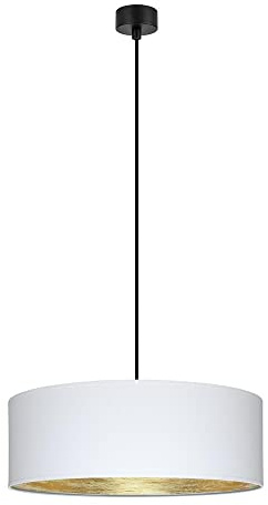 Sotto Luce Akai Glamour 1-Licht Pendelleuchte - weiß/goldener Stoff - 1,5 m schwarzes Stoffkabel - schwarze Deckenrosette - 1 x e27 - ø 45 cm