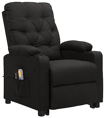 vidaXL Massagesessel, Elektrischer Sessel mit Aufstehhilfe, Relaxsessel mit Liegefunktion Vibrationsfunktion, Fernsehsessel Aufstehsessel Verstellbar, Schwarz Stoff