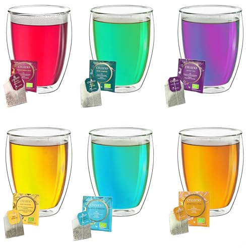 Creano doppelwandige Gläser 400ml „DG-Hoch“, 6er Set + 6x hochwertiger Kräutertee oder Früchtetee gratis