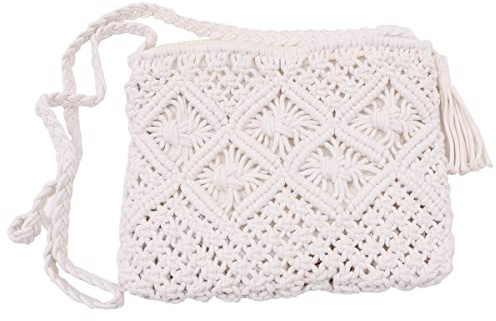 WANGCL Mini-Strohhandtasche mit Quasten, Handgewebte Strohhandtasche, Boho-Umhängetasche (Beige)