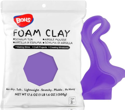 BOHS Foam Clay Violett, lufttrocknende Modelliermasse, 500 g | Weiche Textur, rissfreie Oberfläche, keine Krümel; formbar, schleif- und bemalbar; Blumen, Fantasyfiguren und Slime-Add-ins