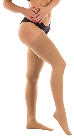 RIEMTEX Kompressionsstrümpfe Klasse 2 CCL2 für Damen und Herren Stützstrümpfe mit geschlossener Spitze schwarz oder beige Classic 7231 (Größe 4, Beige)
