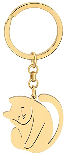 LONYOO Porte-clés Chat en Acier Inoxydable Cadeaux Mignon Chat pour Femme Filles Porte-clés Chat Porte-monnaie Clés de Voiture Charms