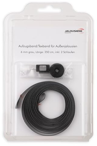 Reparatur-Set für Außenjalousien – Aufzugsband 6 × 0,33 mm (350 cm, grau) inkl. Texbandhalter & Endgummi – UV-beständig & wetterfest – Ersatzband für Jalousie & Raffstore – kompatibel mit WAREMA