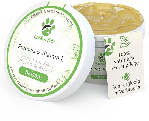 Golden Pets NEU! Pfotenbalsam für Hunde & Katzen Rundum-Schutz 100% natürlich - Pfotensalbe, Pfotenpflegen, Pfotenschutz - Nasenbalsam mit Propolis & Vitamin E