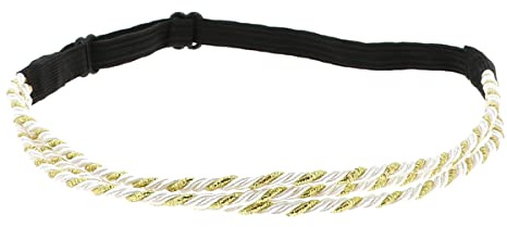 Weißes und Goldenes Glänzendes Verdrehtes Haarband - Original Damen Hairband - Dünnes Geflochtenes elastisches Stirnband einstellbare Größe - Hochzeit oder Party Boho und Hippie Headband